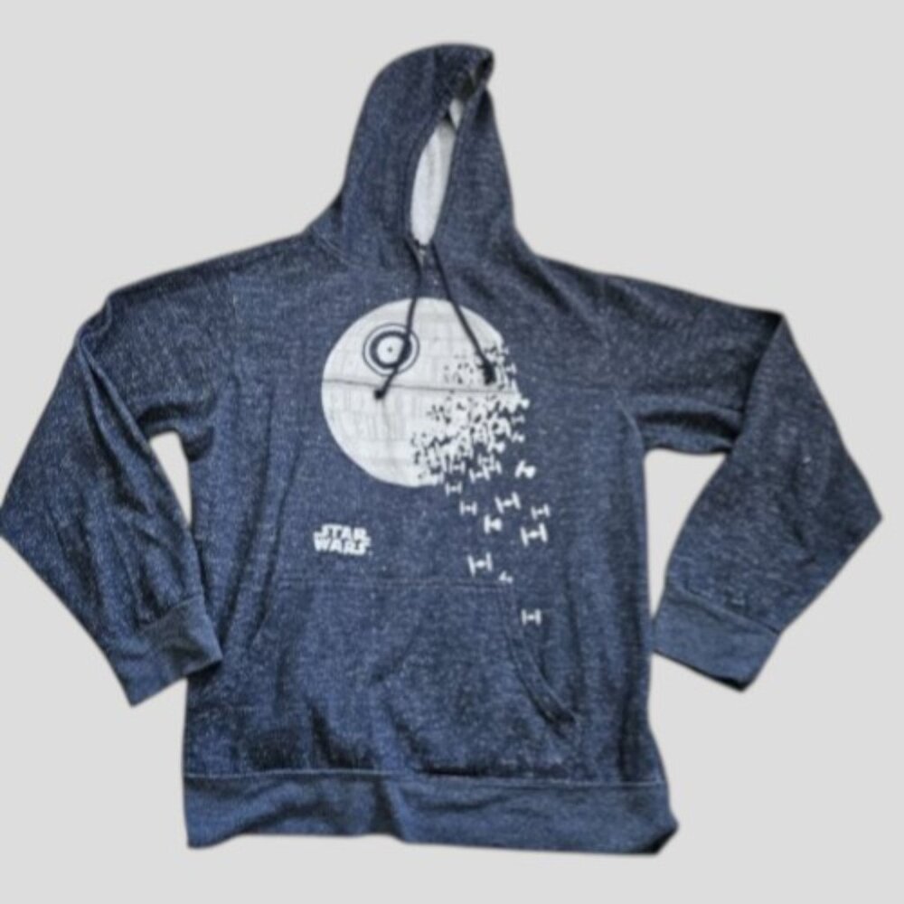 * STAR WARS Blue Hooded DEATH STAR Pullover Mens MEDIUM - Picture 4 of 5